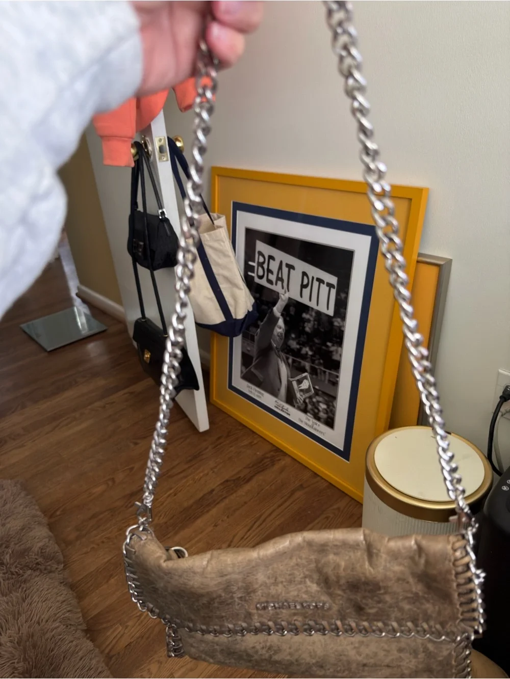Michael Kors Distressed Leather Purse with Chain Trim
